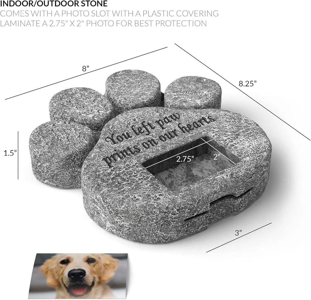 You Left Paw Prints On Our Hearts' Memorial Stone, Grave Marker with  Photo Frame Slot