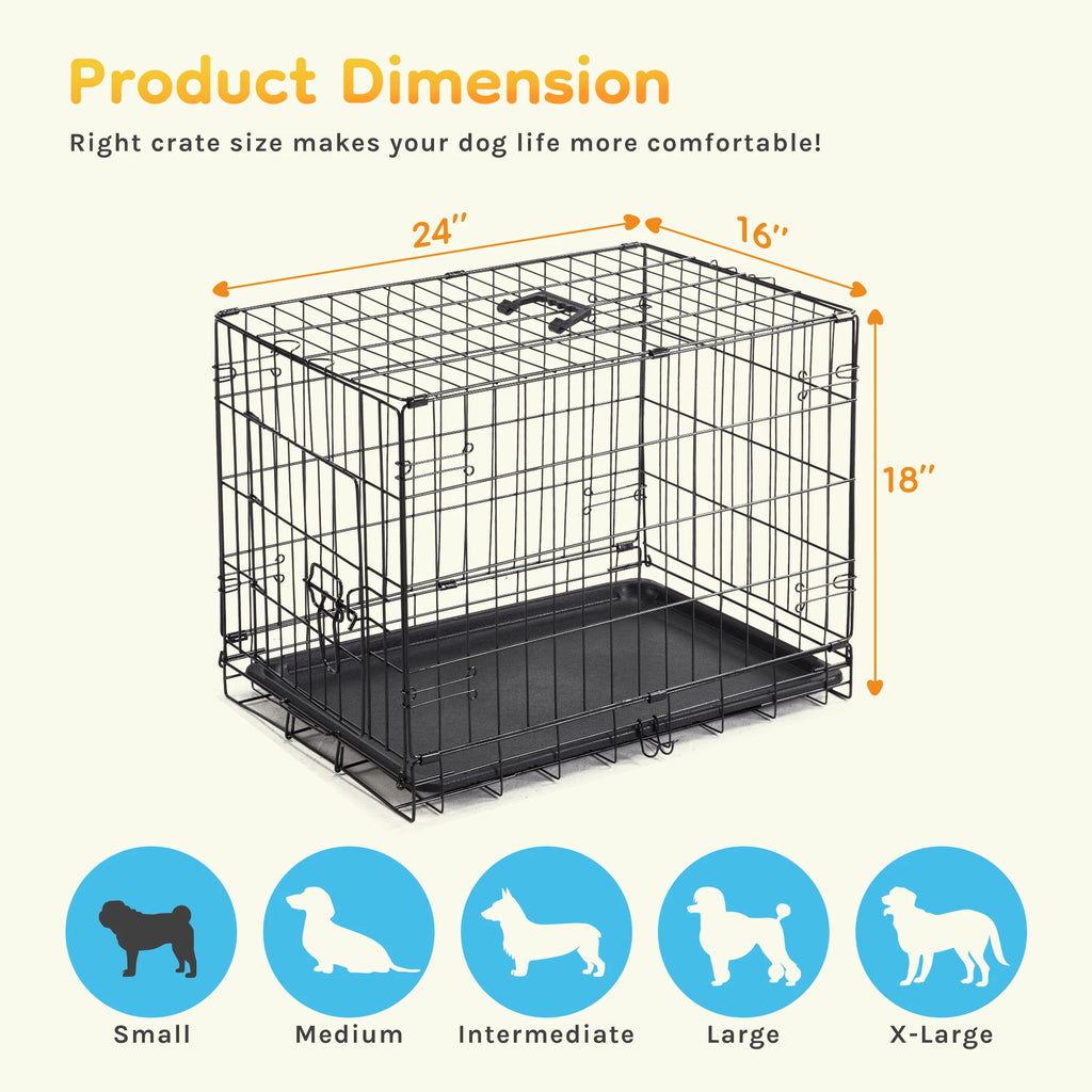 Single Door 30 Inch Folding Metal Wire with Plastic Leak-Proof Pan Tray Extra Large Pet Kennel for Indoor Outdoor