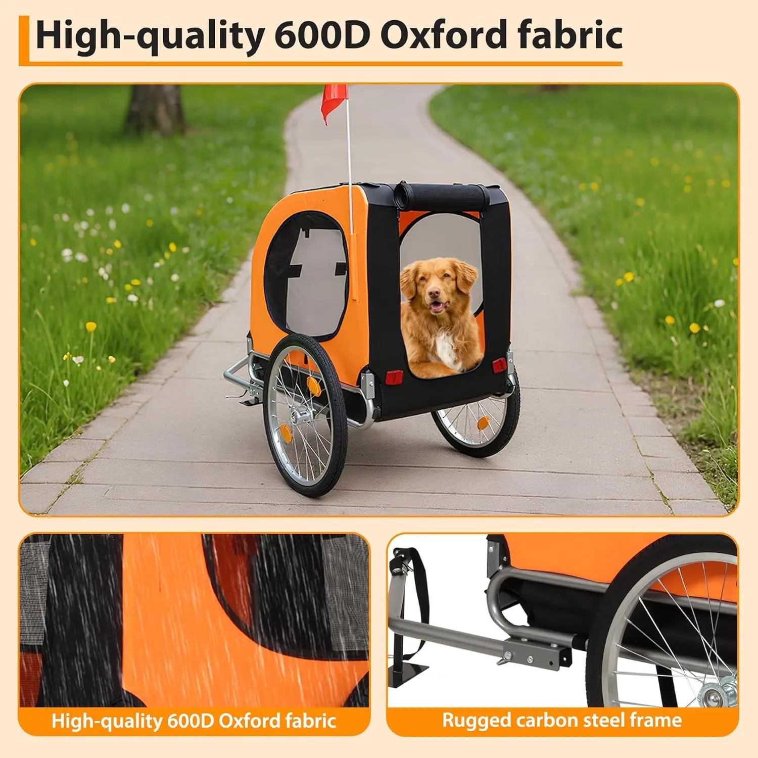 Large Dog Bike Trailer 88Lbs Capacity Pet Bicycle Carrier Foldable  Quick Release Wheels
