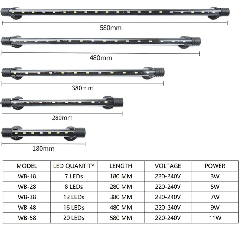 Aquarium Light LED Waterproof Light Underwater Fish Lamp Plant Lamp 18-58CM 220-240V 5730chip