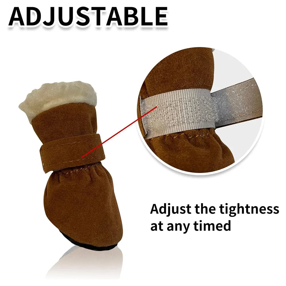 Dog Boots Fleece Dog Shoes for Small Dogs Anti-Slip Sole Winter Snow Booties for Outdoor Walking Running
