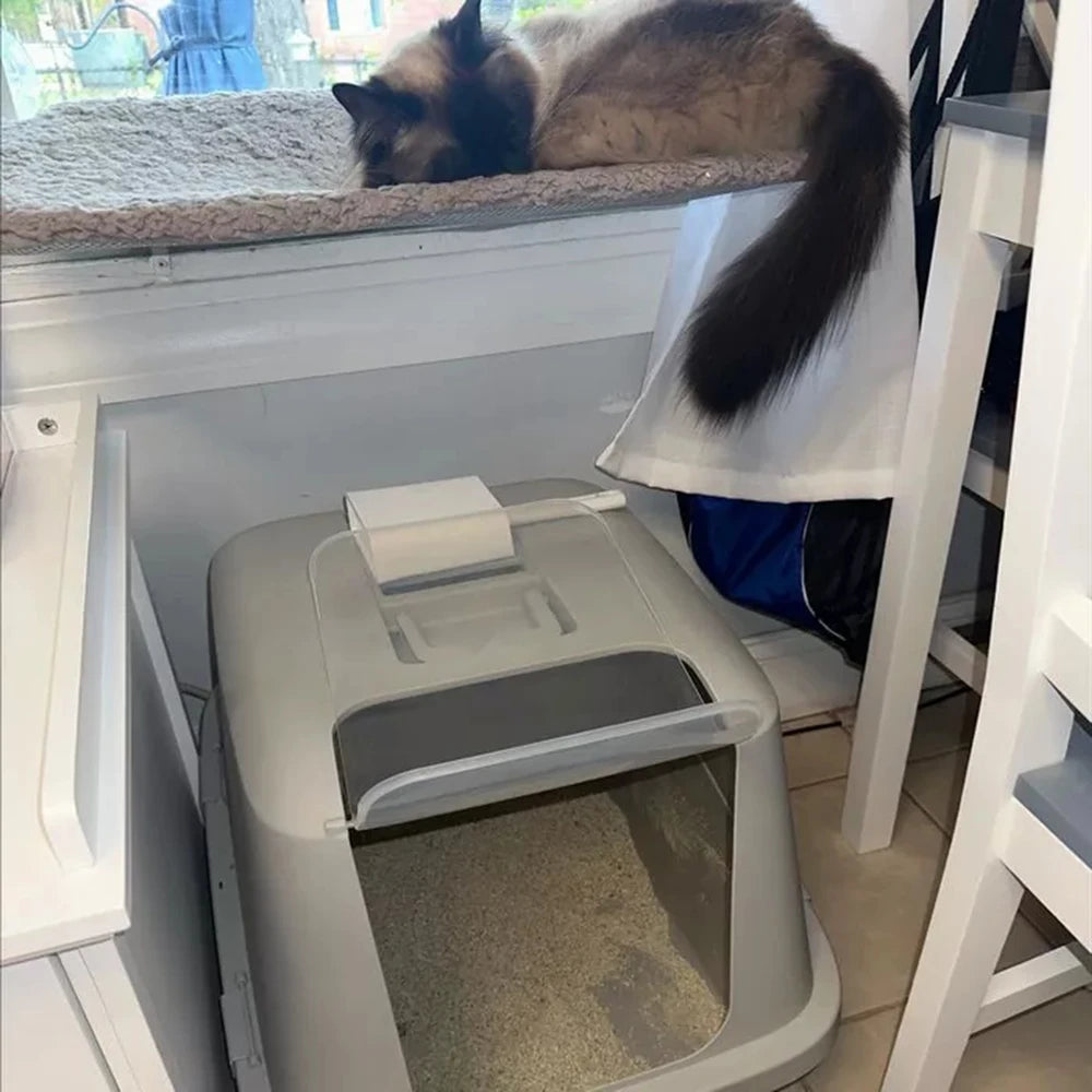 Door Flap, Covered Kitty Litter Boxes with Top Handle, BPA Free Large Litter Pan with Lid