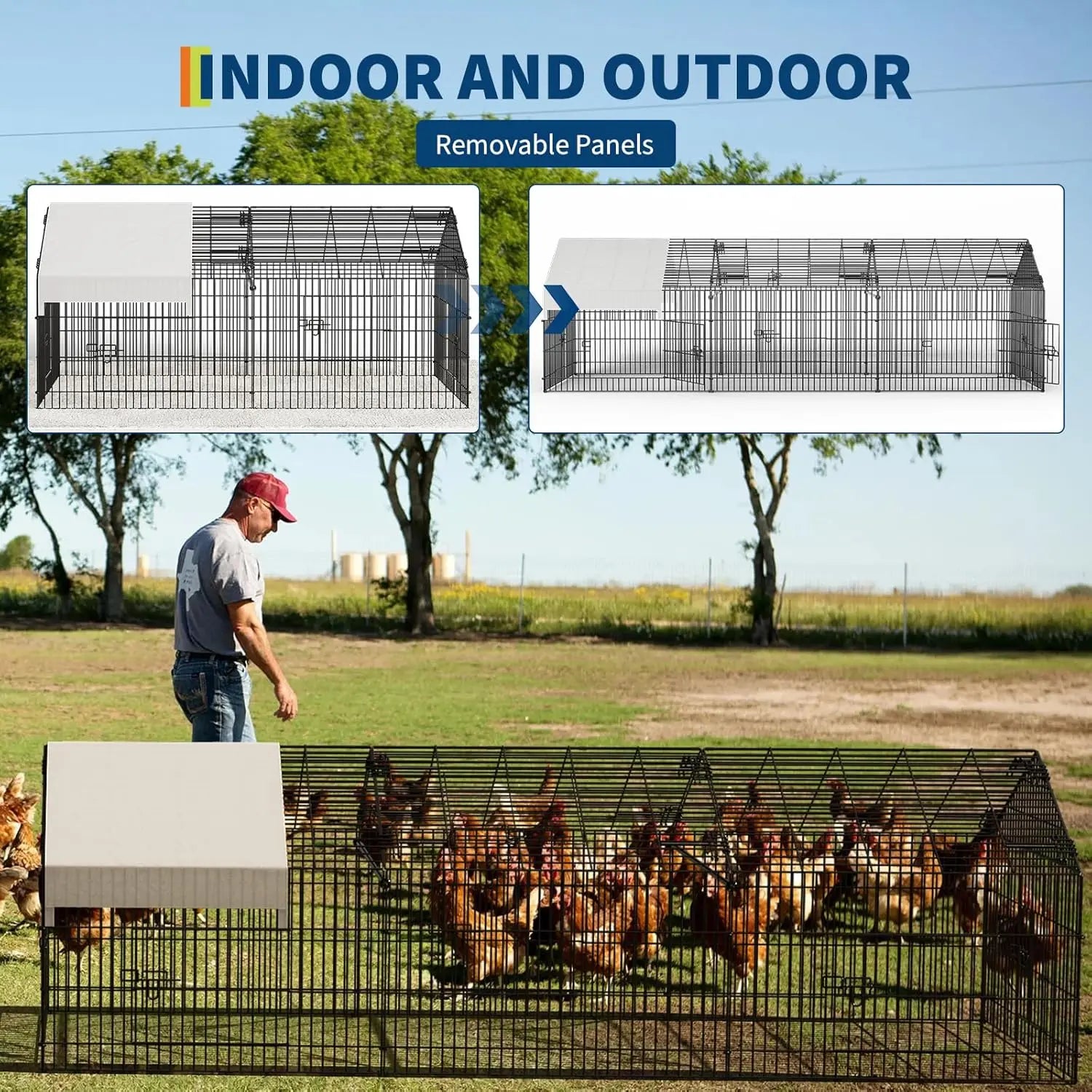Large Metal Chicken Coop 130x40x40 inch Portable Chicken Run With Waterproof Cover Indoor Outdoor