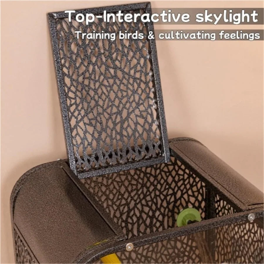 Large 30Inch Parrot Cage with Play Top and Breeding Box Wrought Iron Bird Cage with Rolling Base