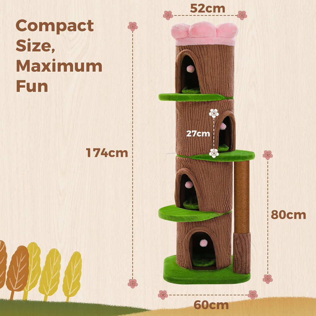 Tall Cat Tower Forest Cat Tree with Flower Top Perch,Thick Scratching Post,4 Cozy Condos Suitable for Large Heavy Cats