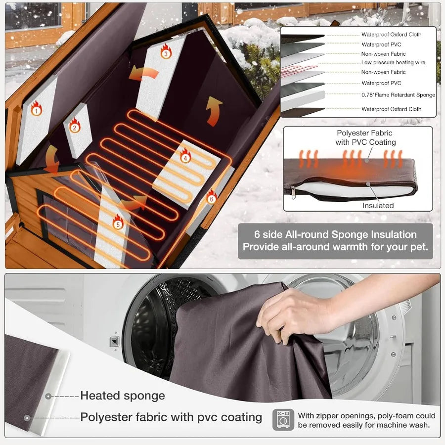 Heated Dog House Heating Pad Weatherproof Outside with Anti-Chewing Iron Frame for Winter