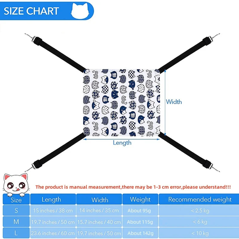 Cat Hanging Hammock with Adjustable Straps Double-Sided Pet Cage Hammock