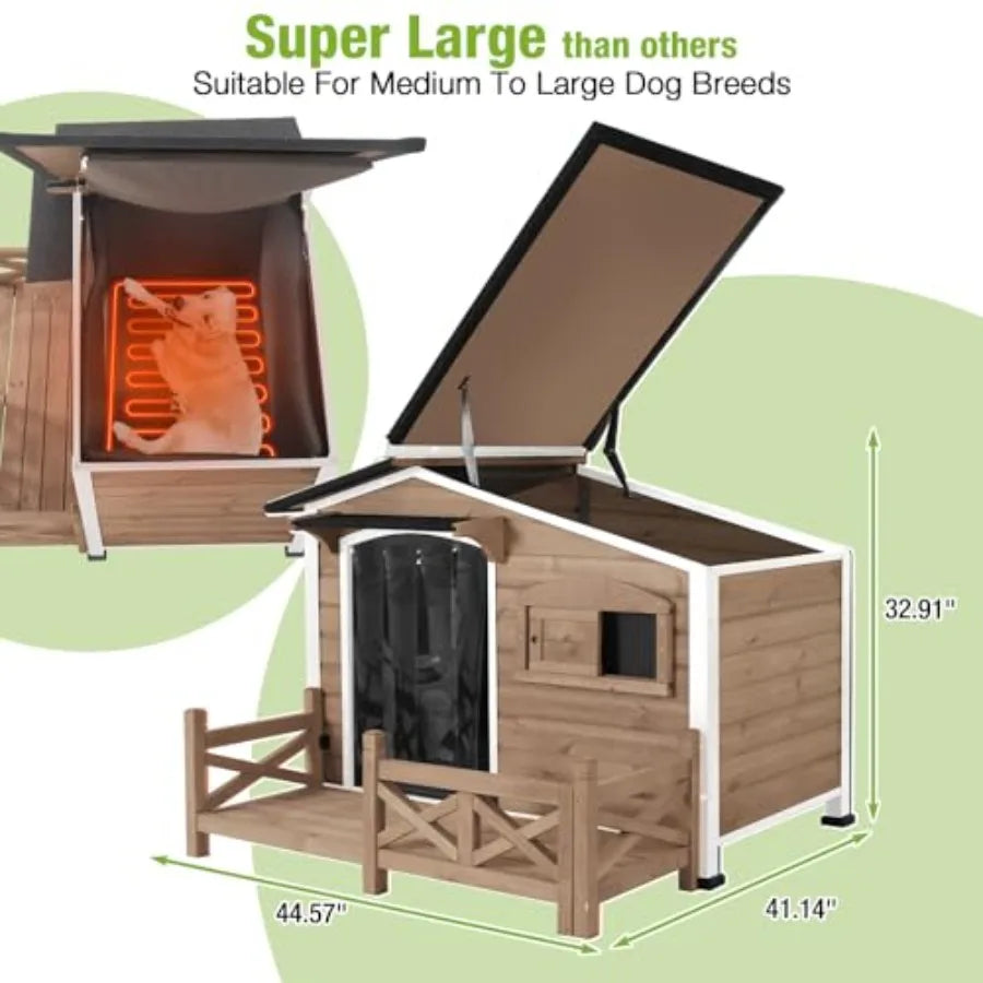 44.6 L Large Heated Dog House Outdoor Insulated Thermostat-Controlled Heating Pad Metal Frame