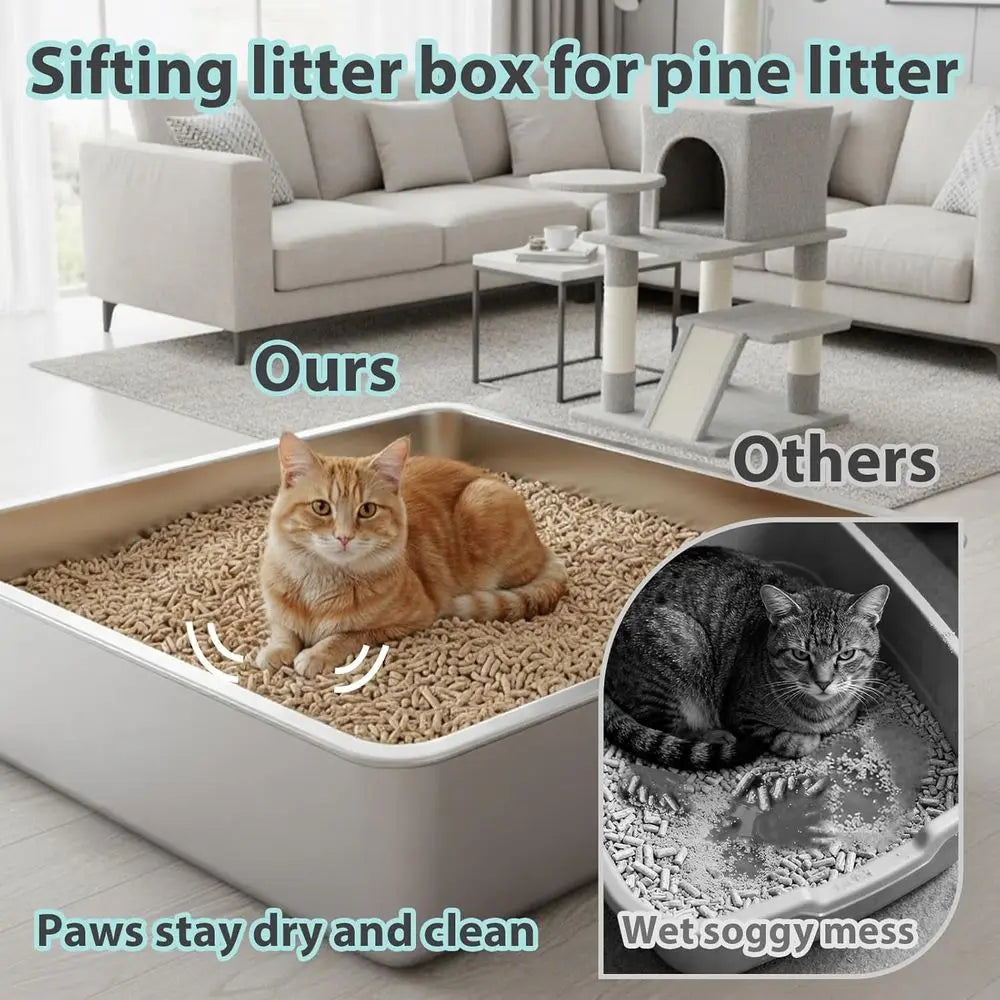 Large Wood Pellet Cat Litter Box with Sifter and Liners - 17.72L x 13.78W x 6H