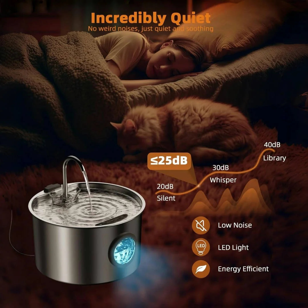 Stainless Steel Cat Water Fountain , 108oz Pet Fountain Dispenser Automatic  Replaceable filters