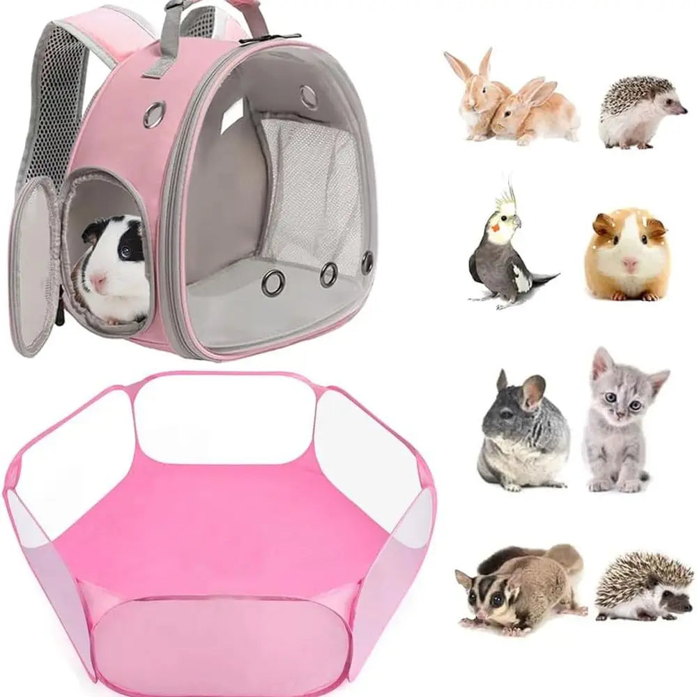 2-Pack Guinea Pig Carrier Backpack and Playpen Set Outdoor/Indoor Exercise Fence