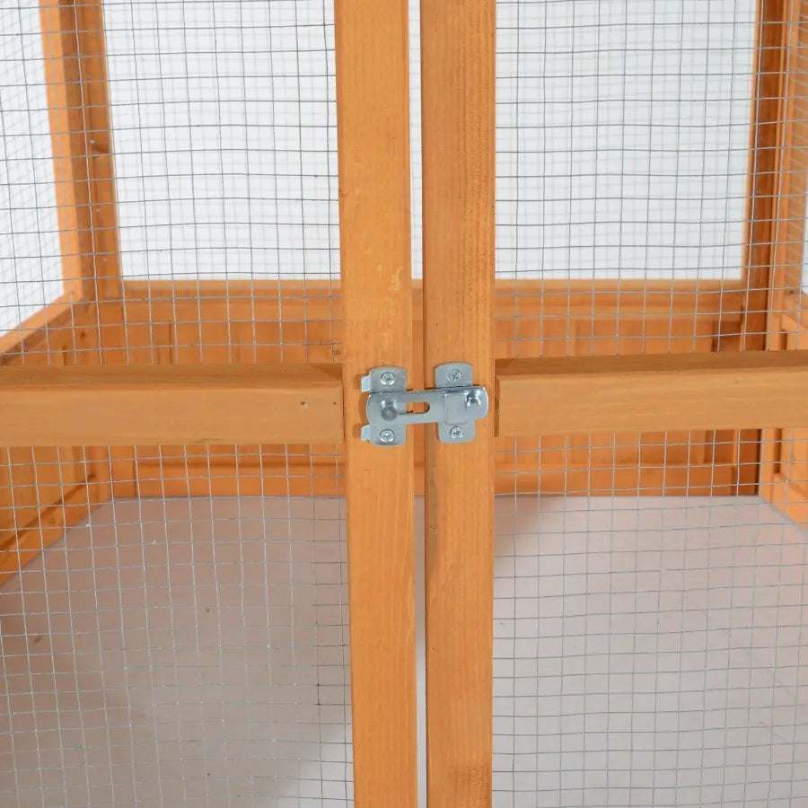 69 Large Wooden Hexagonal Outdoor Aviary Flight Bird Cage with Covered Roof Ideal for Backyard Bird Enthusiasts