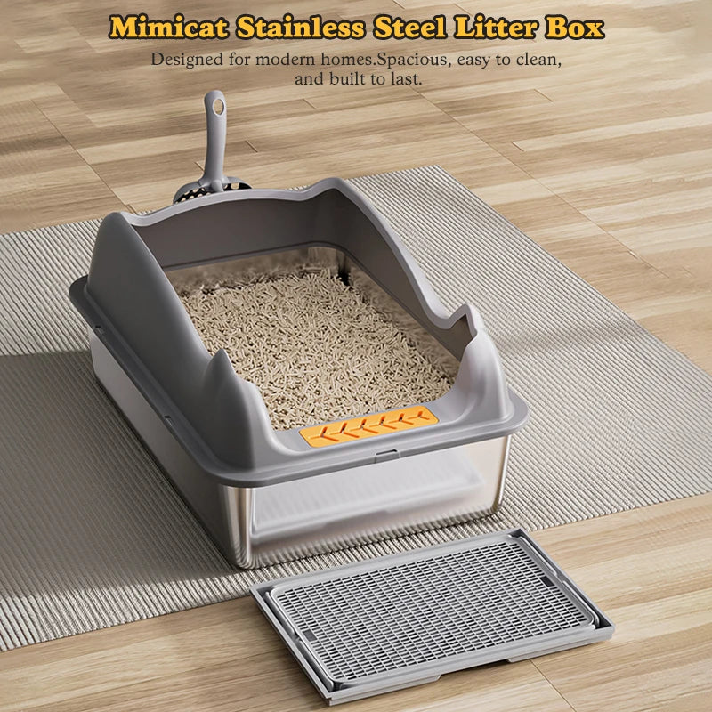 Stainless Steel Cat Litter Box With Lid Never Absorbs Odors, Non-Sticky, Easy Clean, Anti-Urine Leakage