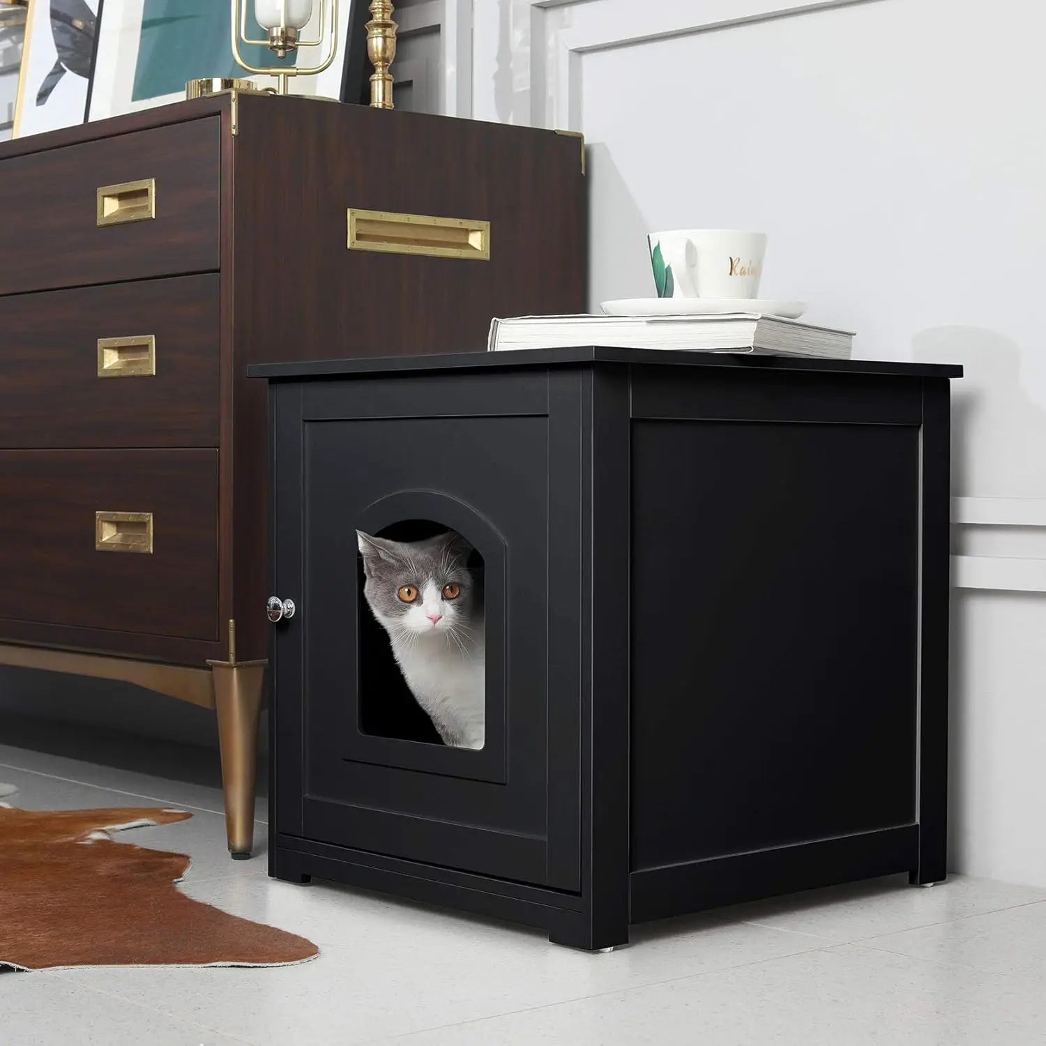 Hidden Litter Box Furniture Cabinet for Cats Easy Assembly