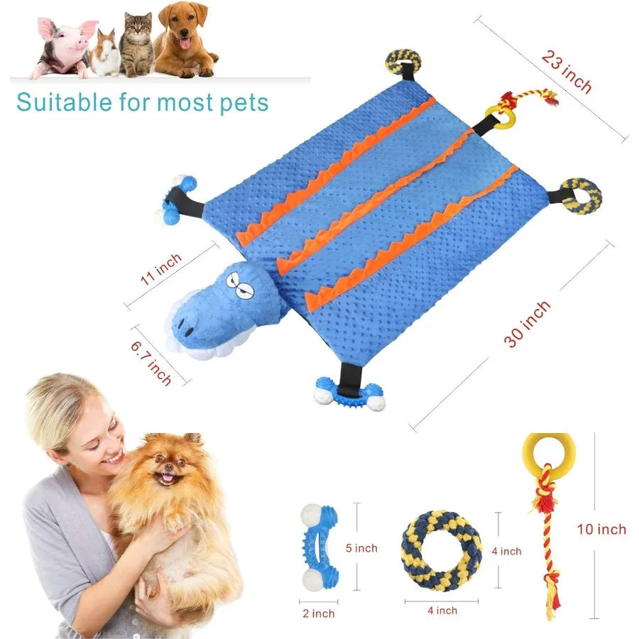 Dog Play Mat with Chew Toys Multiple Puzzle Interactive Toy Pet Playing Mat for Small Medium Dogs Cats All-in-One