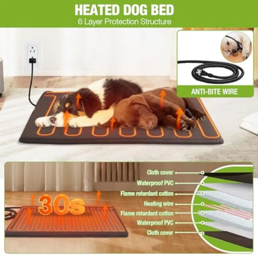 Heated Dog House with Heavy-Duty Iron Frame Insulated Liner for Winter Weatherproof