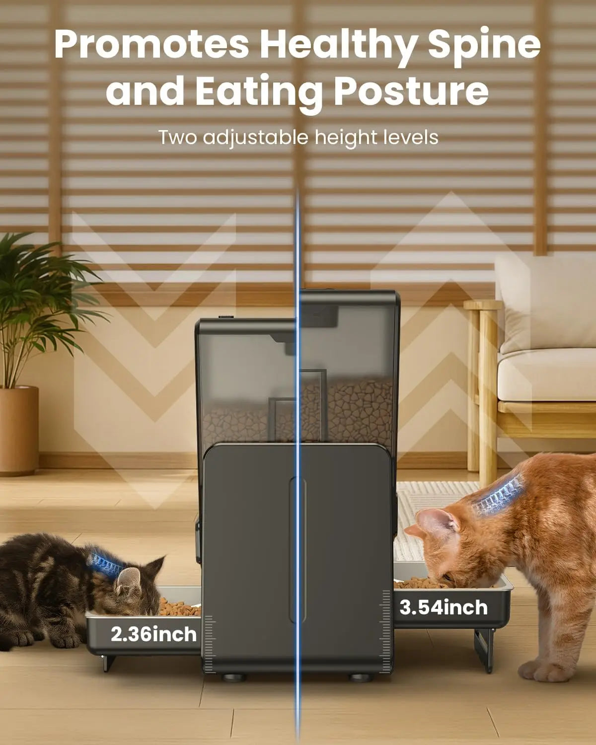 Automatic Cat Feeder with WiFi App Control, Dual Bowls for 2 Cats, Adjustable Height, Voice Record & Timed Dispenser