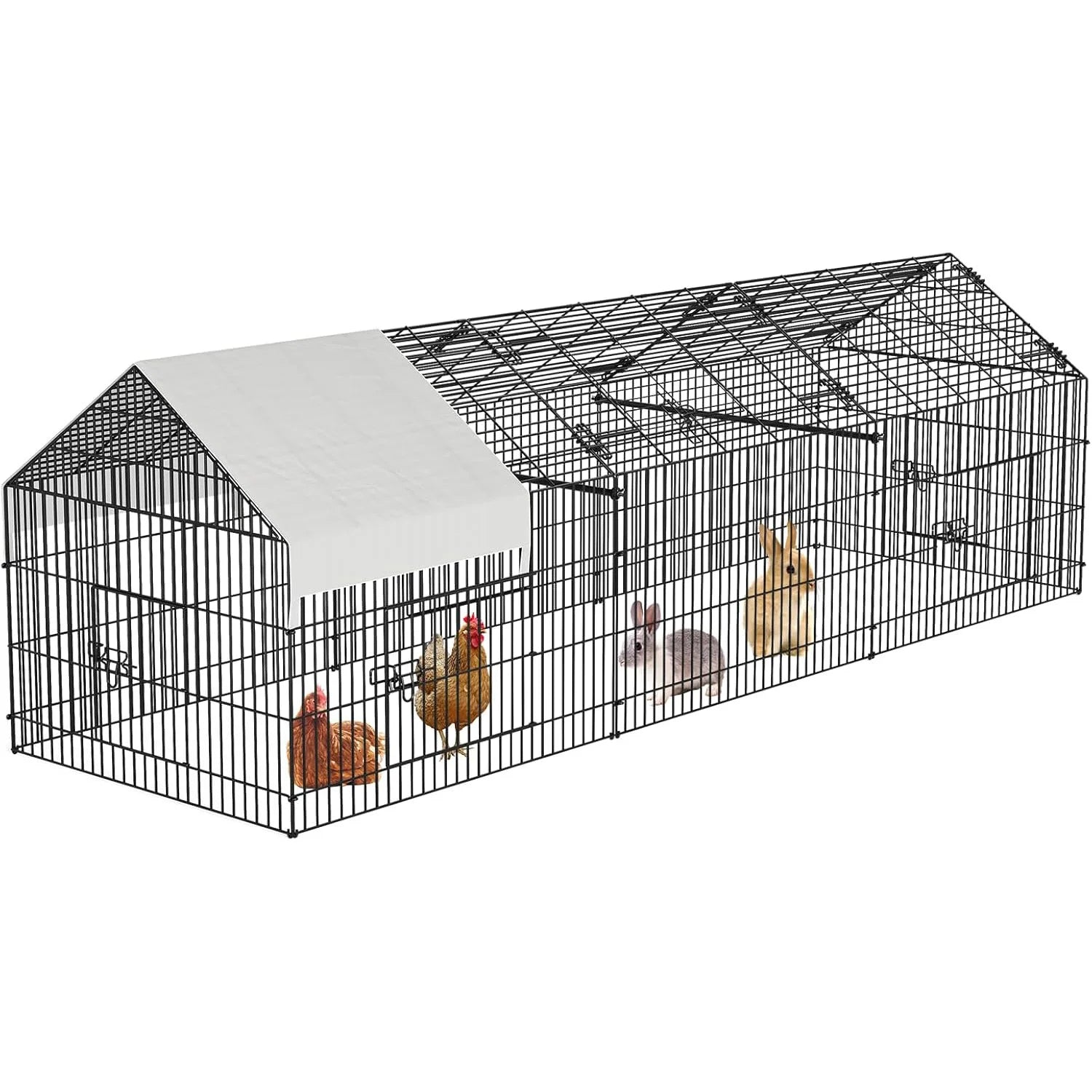 Large Metal Chicken Coop 130x40x40 inch Portable Chicken Run With Waterproof Cover Indoor Outdoor