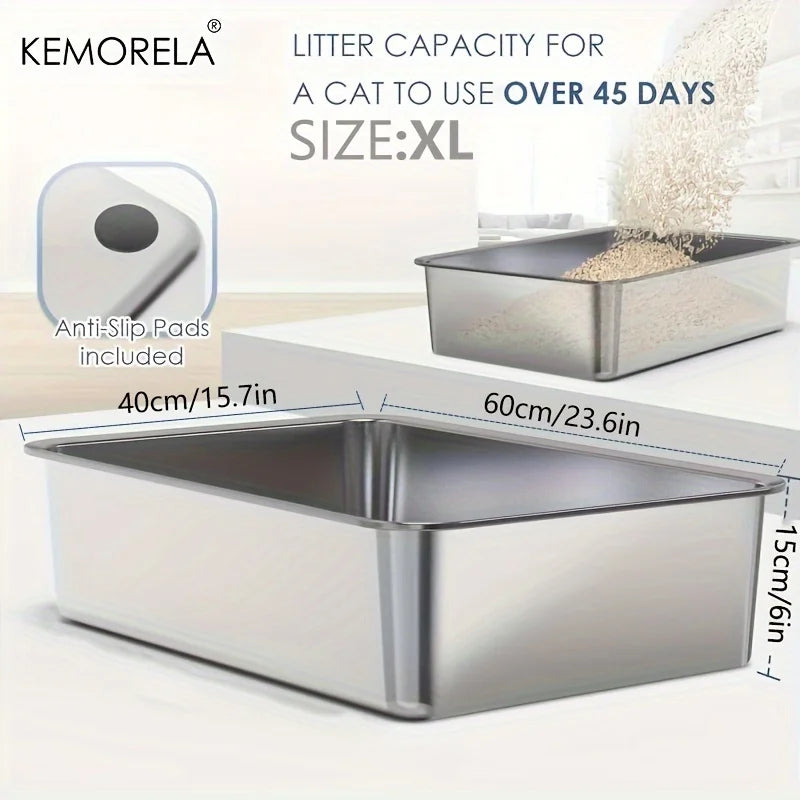 1PC 6-Inch L stainless Steel Cat Litter Box with Scoop Pedal