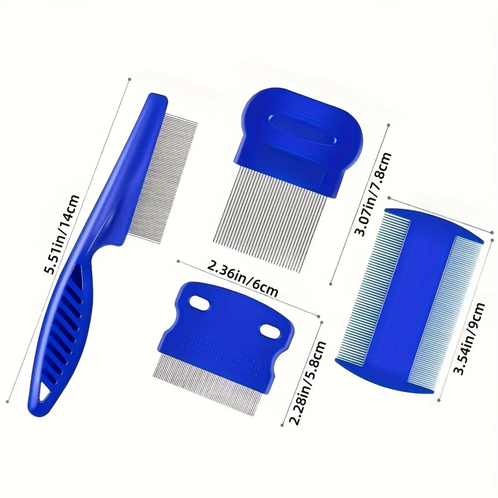 Pack of 4 Flea and Lice Combs, Stainless Steel Grooming Comb with Round Teeth, Double-sided Professional Pet Tear
