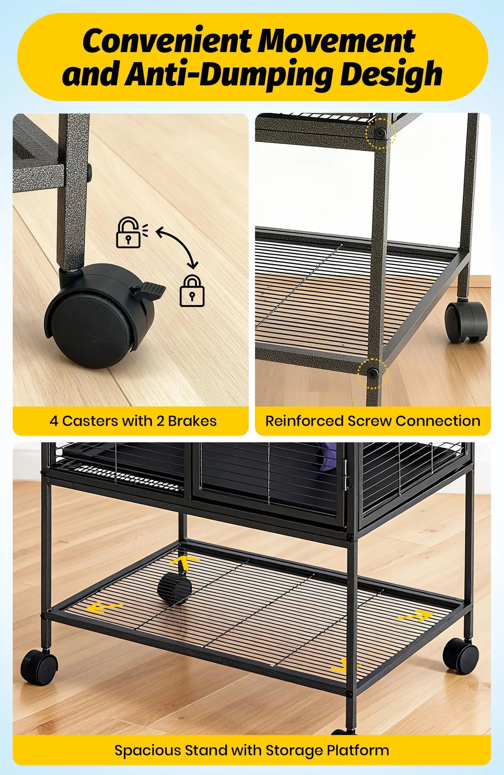 Multi-Level Metal Small Animal Cage Large Ferret Cage with Ramp Removable Tray & Storage Stand