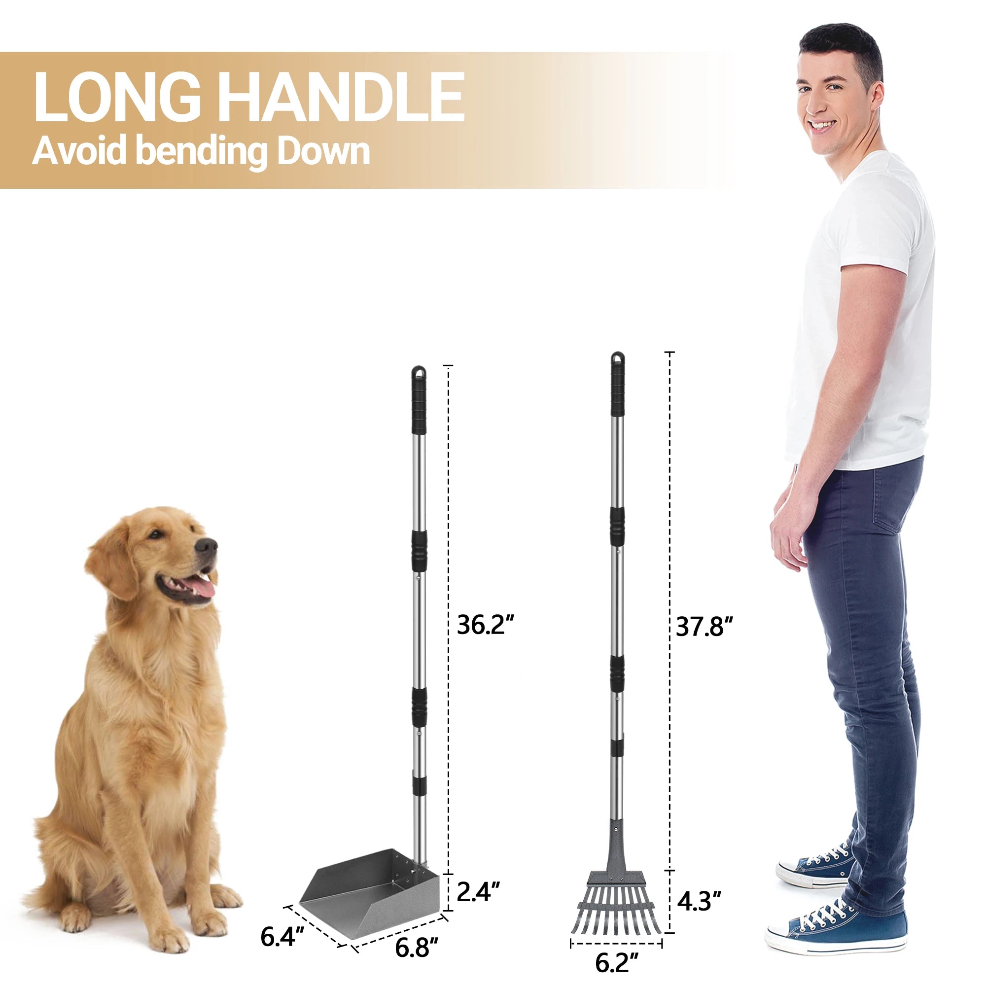 Dog Pooper Scooper, Dog Poop Tray and Rake