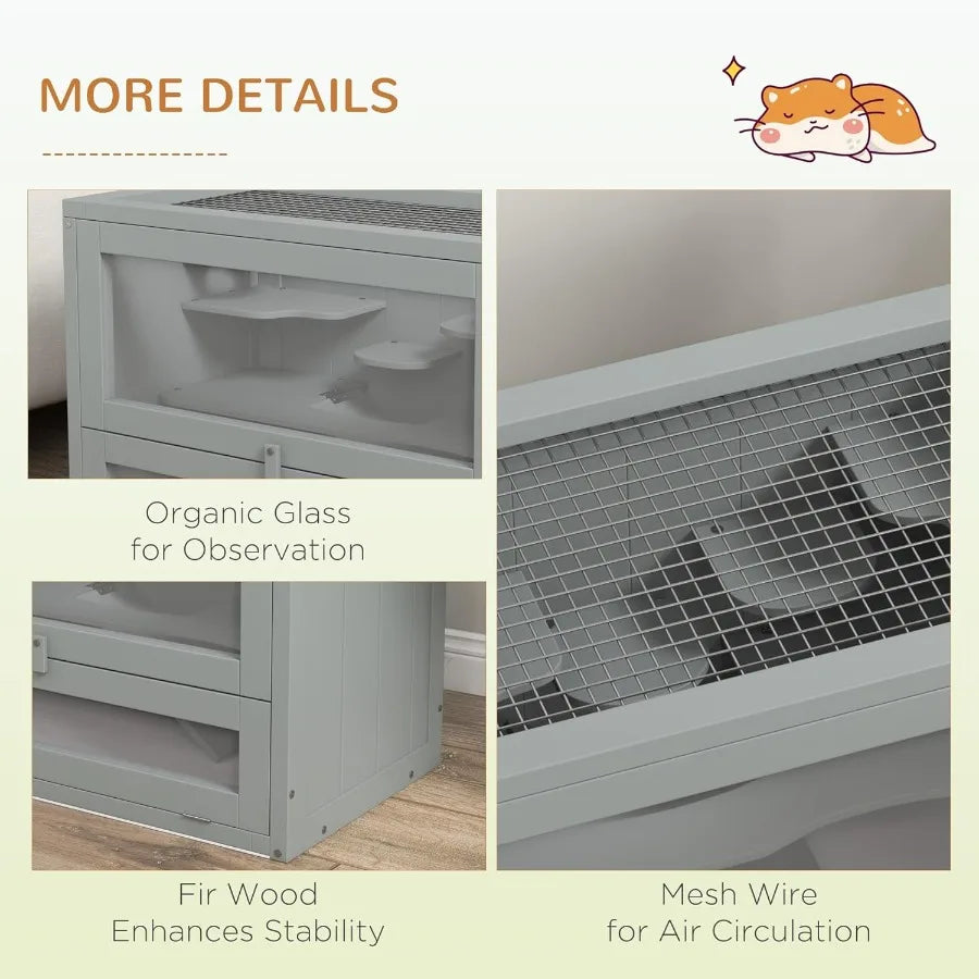 2Level Hamster Cage Small Animal Habitat for Guinea Pigs Chinchillas with Openable Top Front Door Shelf
