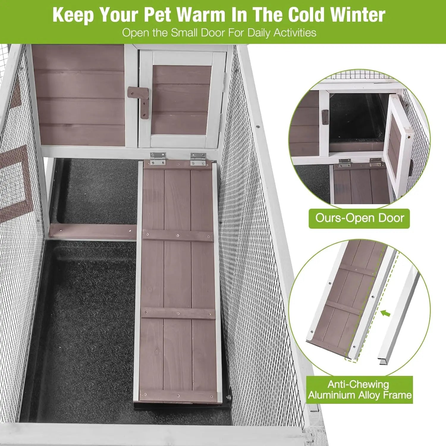 Rabbit Hutch Chew-Resistant Ramp Indoor Outdoor Cage with Wheels and Leakproof Tray, Customized