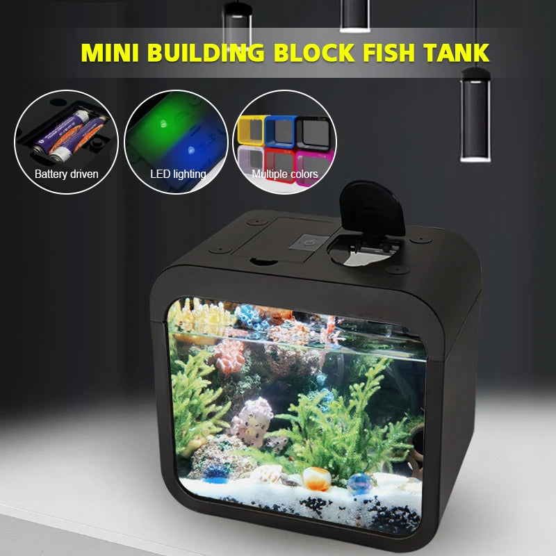 Creative aquarium LED decoration small aquarium fish tank betta transparent fish tank LED light goldfish small fish tank