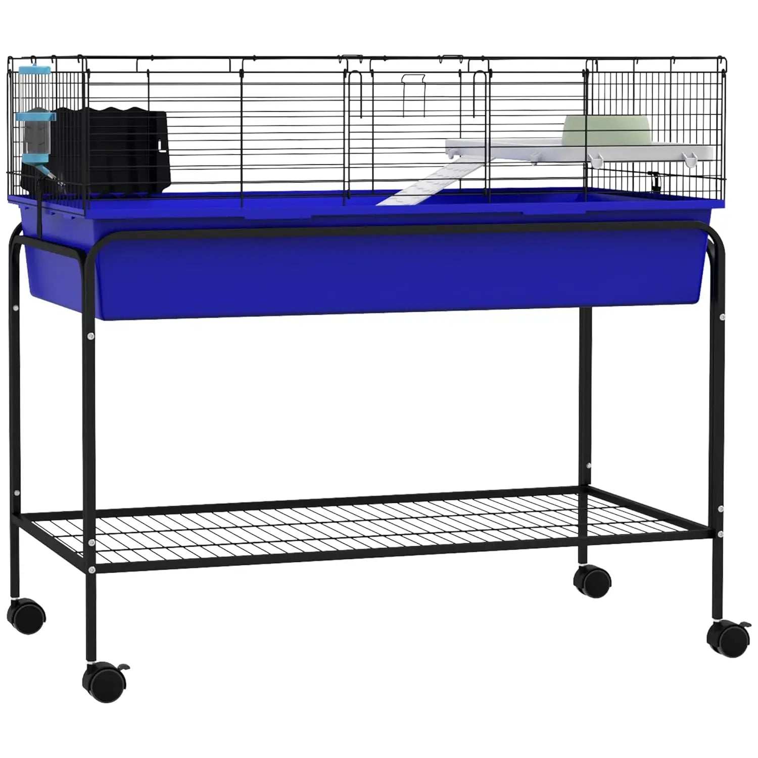 Two-Story Small Animal Cage Removable from Stand ,with Shelf & Wheels, Pet Habitat