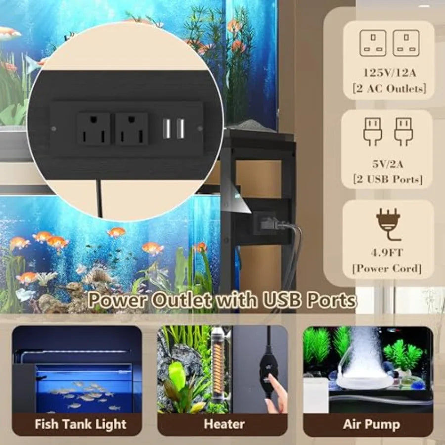 20-29 Gallon Fish Tank Stand with Drawer Power Outlet Heavy Duty Metal Frame for Fish Tank Turtle Reptile Terrarium 31.5 x 15.7