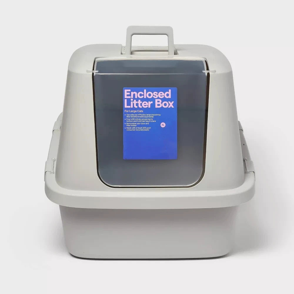 Door Flap, Covered Kitty Litter Boxes with Top Handle, BPA Free Large Litter Pan with Lid