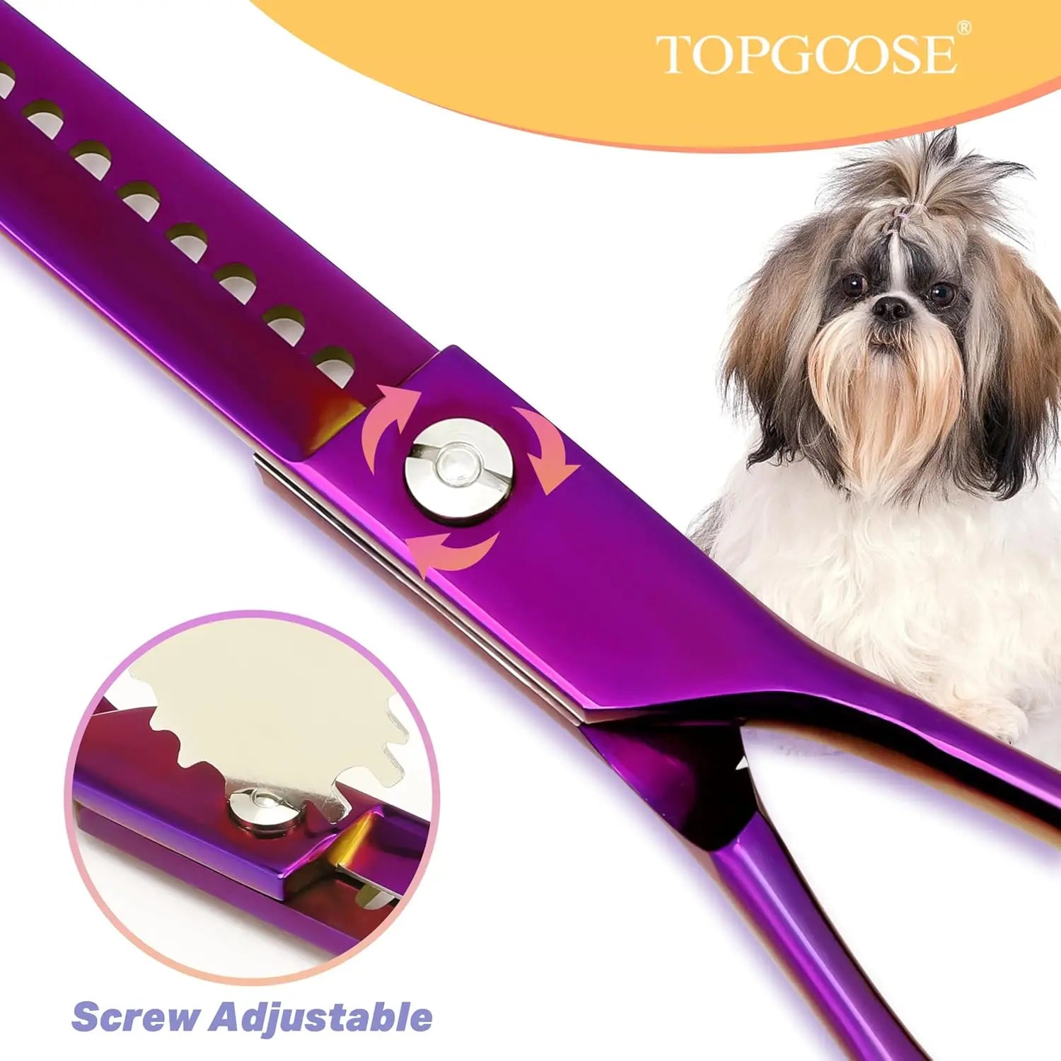 Scissors Kit, 6-in-1 Professional Set with Straight, Thinning, Curved Shears & Comb for Dogs and Cats (Purple)