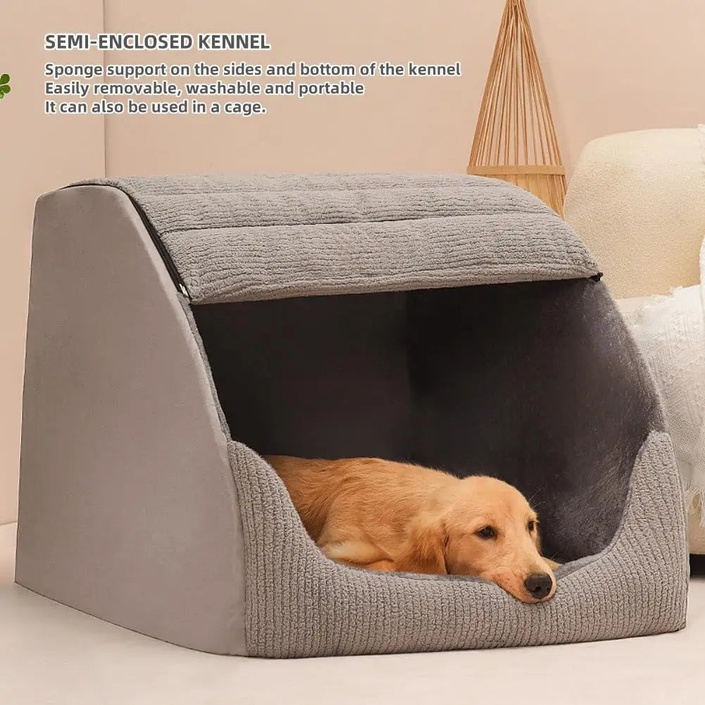 Extra Large Dog Bed House, 30D Memory Sponge, Cozy Indoor Plush Cave Crate with Non-Slip Bottom