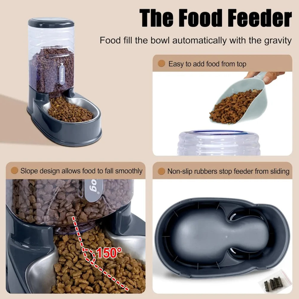 Automatic Pet Feeder and Water Dispenser Set with Stainless Steel Bowls, 3.8L Capacity