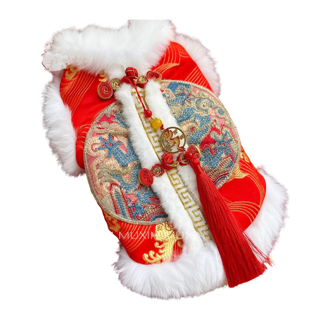 Pet Clothing Dog Cat Winter Puppy Clothes New Year Pet Cotton Coat Thickened Warm Embroidered Outfit