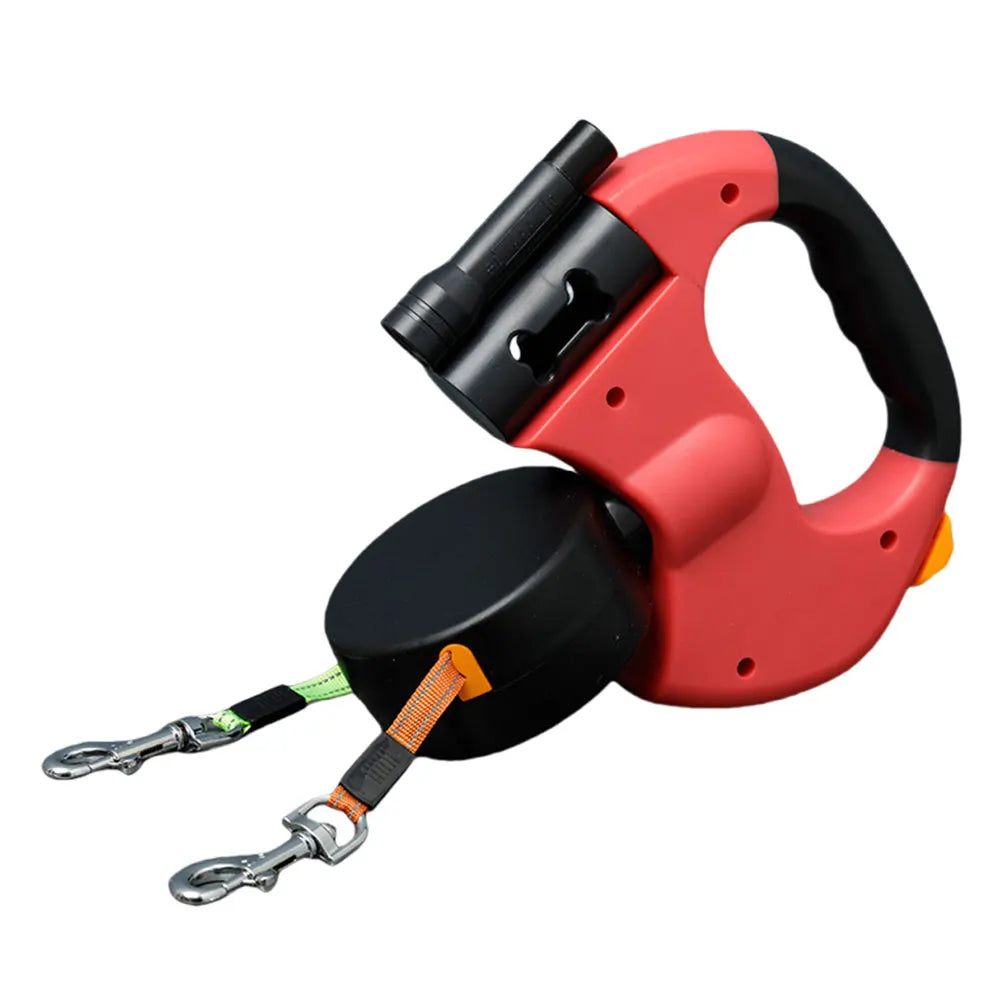 Double Headed Dog Leash 360 Degree Swivel Dual Pet Leash Retractable