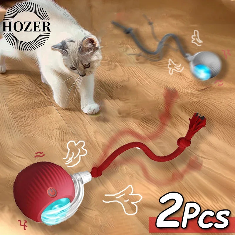 2Pcs Cat Interactive Ball Toys Automatic Rolling Ball Faux Tail Rechargeable Smart Pet Electric Toy