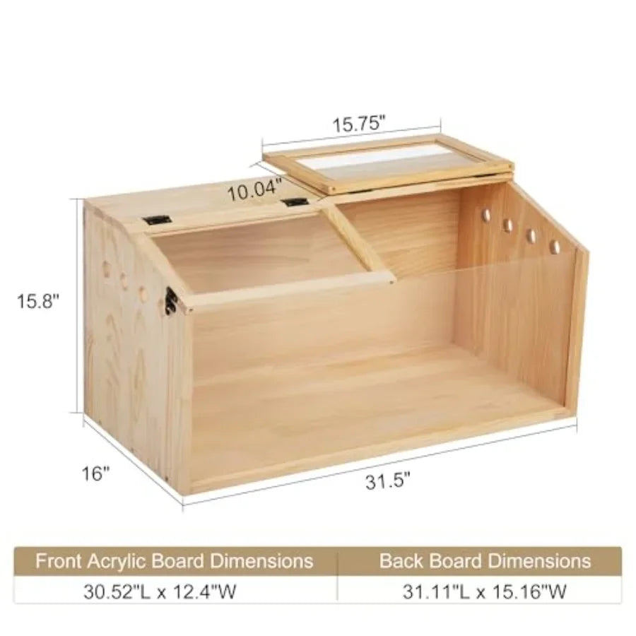 Large 31 Wooden Guinea Pig Cage with Transparent Acrylic Panel for Dwarf and Syrian Hamsters Top Opening