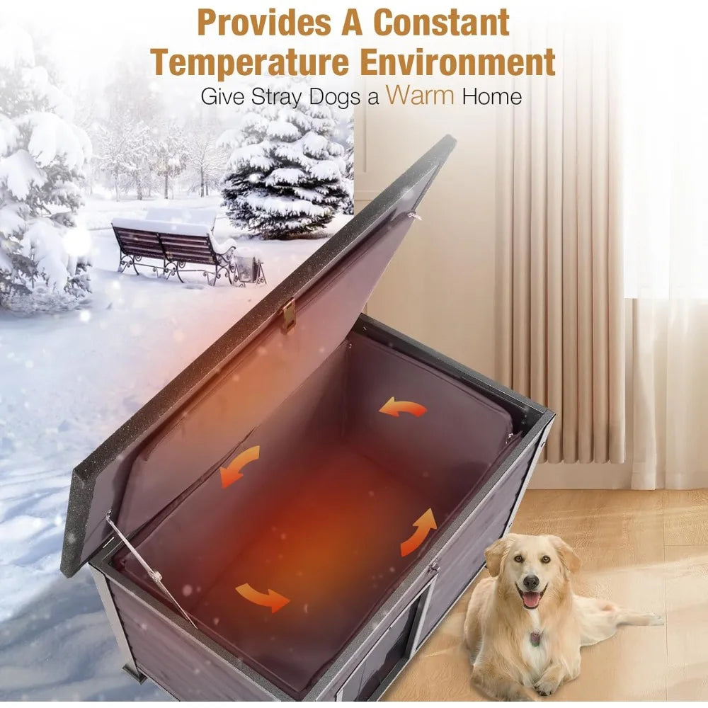 Winter, Outdoor Dog Kennel with Insulated Liner, Heater Puppy Shelter with Anti-Bite Iron Frame
