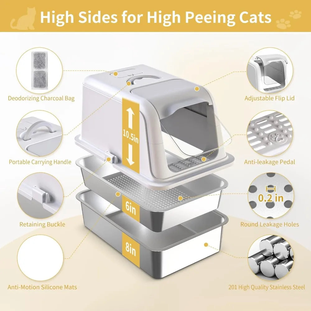Extra Large Metal Sifting Cat Litter Box with Lid