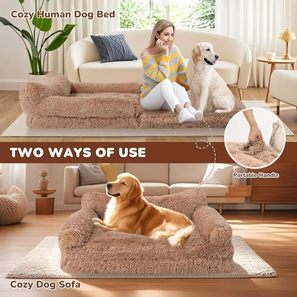 Human Dog Bed or Adult, Orthopedic Foam, Waterproof Liner, No Installation (Brown, 72 * 44 * 12 in)