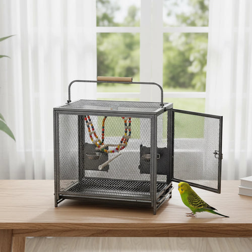 22 Inch Wrought Iron Bird Travel Carrier Cage for Parrots Conures Lovebird Cockatiel Parakeets