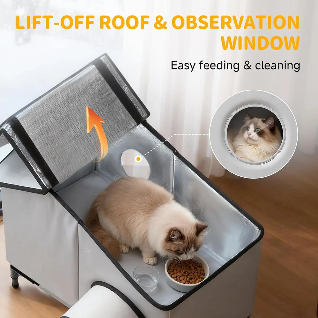 Heated Waterproof Cat House with Insulation for Outdoor Winter Shelter, Durable
