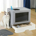 Large Hooded Cat Litter Box Tray Drawer Top Entry Anti-Splashing Enclosed Potty with Scoop