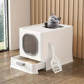 Leak-proof Enclosed Cat Litter Box Pull Drawer Kitten Training Toilet with Scoop and Lid