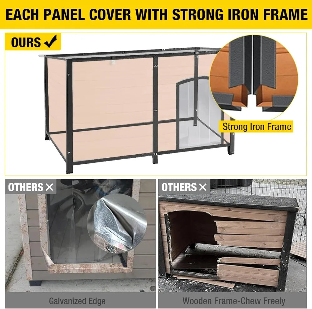 59" Extra Large Heated Dog House Outdoor Insulated Kennel with Heating System & Iron Frame