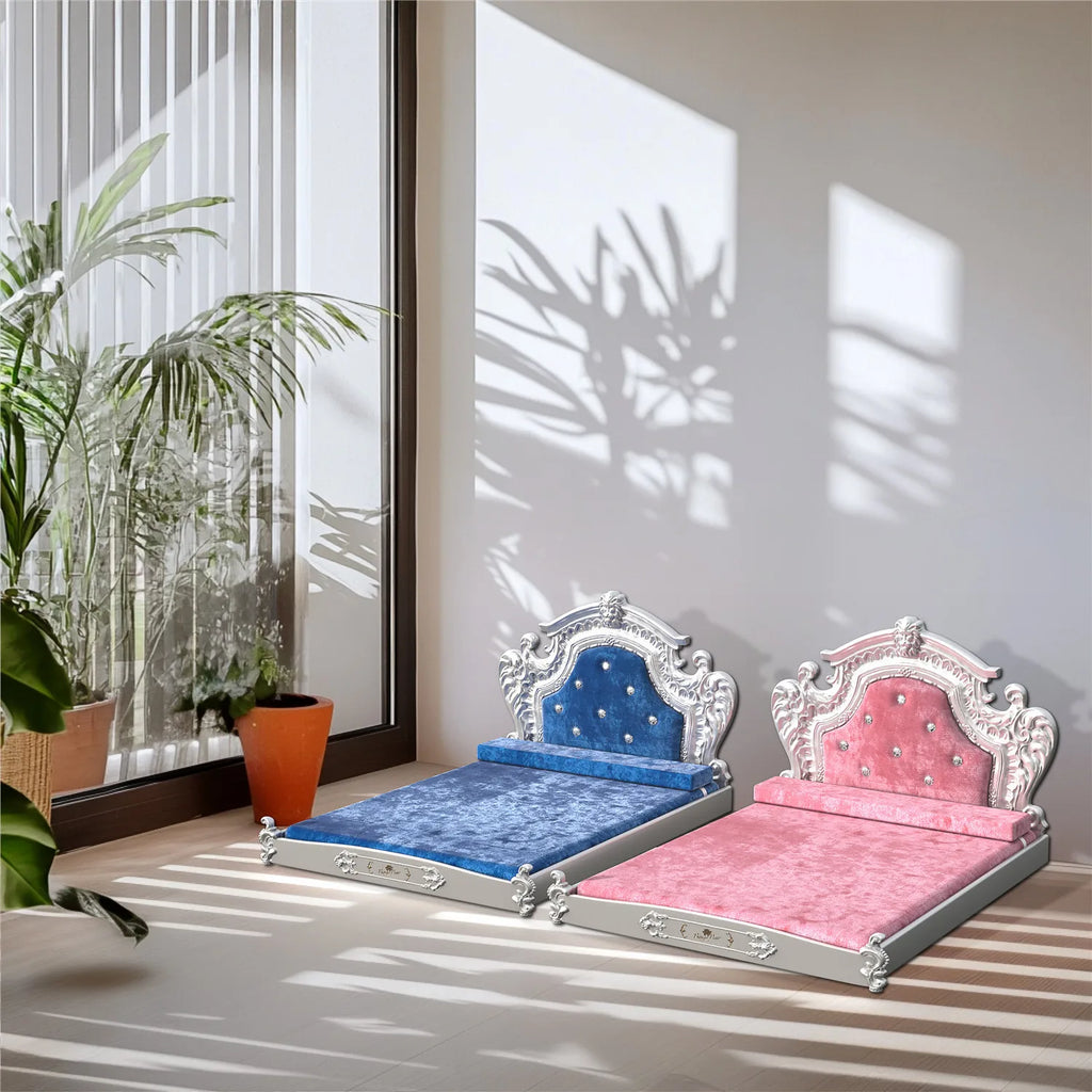 Pet Bed with Headboard, Dutch Velvet Dog Cat Bed for Medium and Large Dog