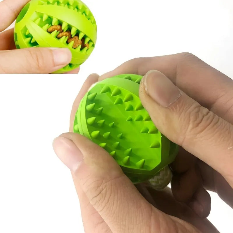 Interactive Dog Treat Ball 18x13cm, Chew Resistant Rope Toy with Food Dispensing for Mental Stimulation
