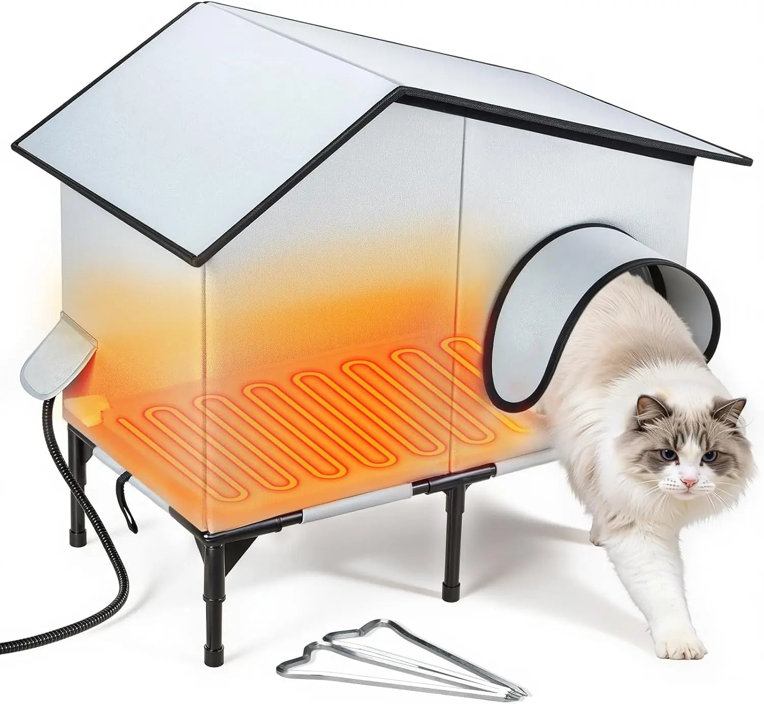 Heated Waterproof Cat House with Insulation for Outdoor Winter Shelter, Durable